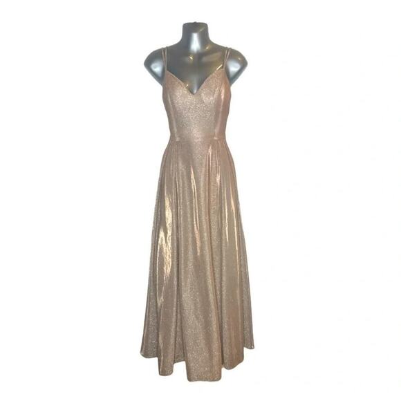 Dancing Queen Rose Gold Sleeveless Sweep Train V-neck Long Gown Size Small - Picture 2 of 16